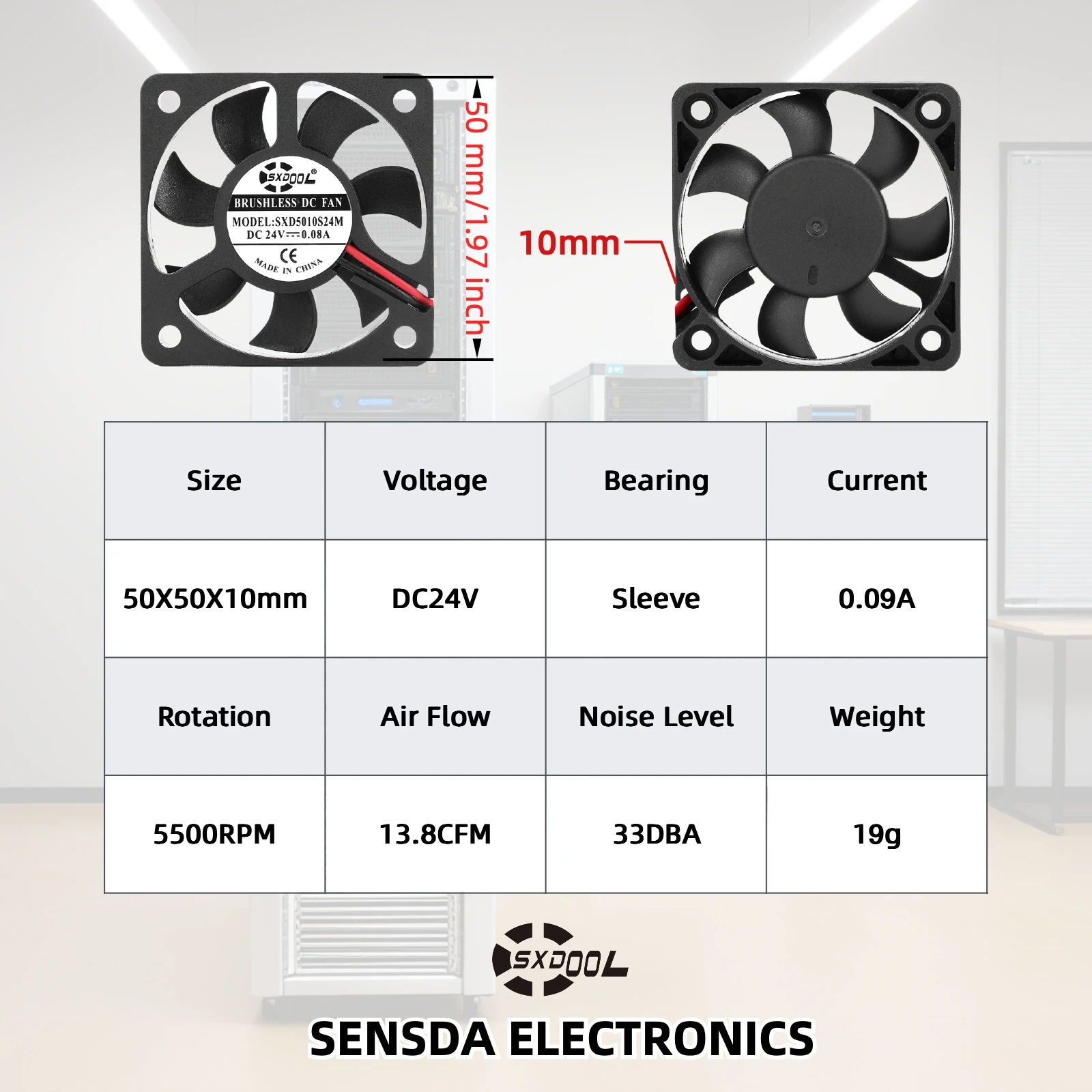 4010 5010 6010 40mm 50mm 60mm DC Brushless Silent Cooling Fans, 12V/24V, 10mm Thin Quiet with Oil Bearing for PC, Electronics,