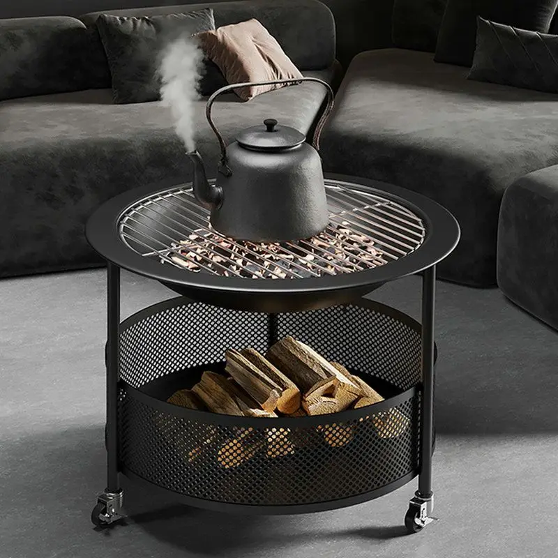 Household Charcoal Stove Movable Grill Dual-purpose Carbon Barbecue Coffee Table Basin for Heating Outdoor Picnic Camping Table