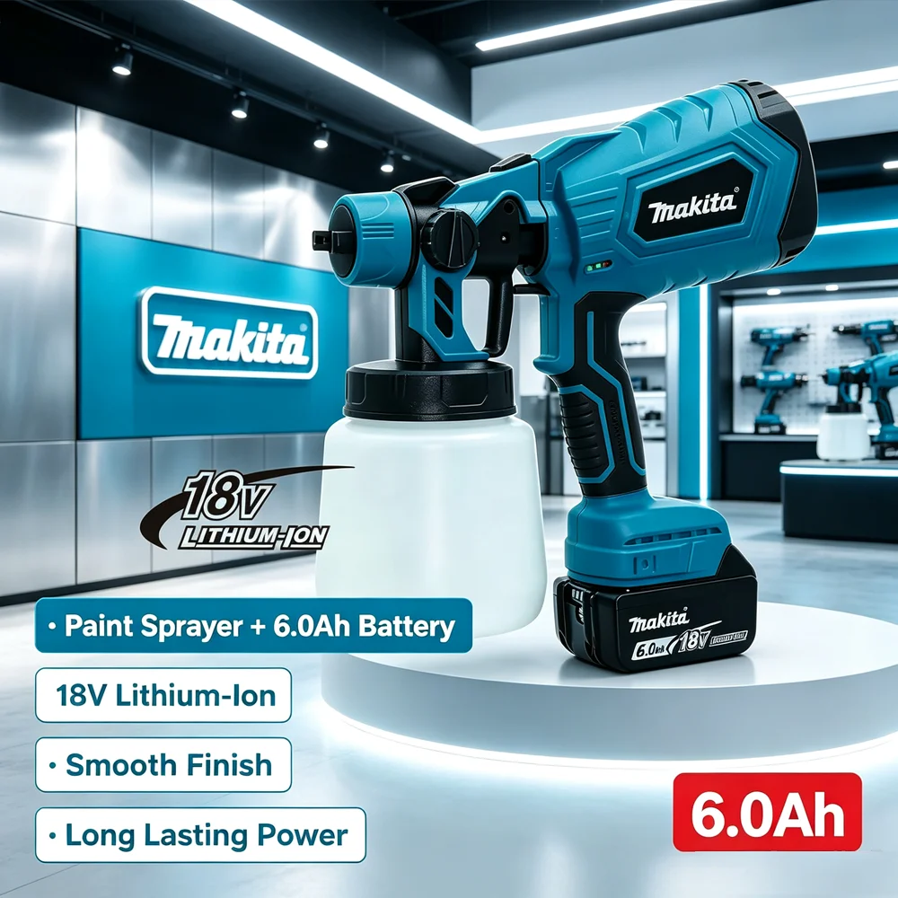 Makita 18V BL1860 Battery Cordless HVLP Paint Spray Gun 1L Portable Handheld Tool For Auto Furniture Household DIY Painting Jobs