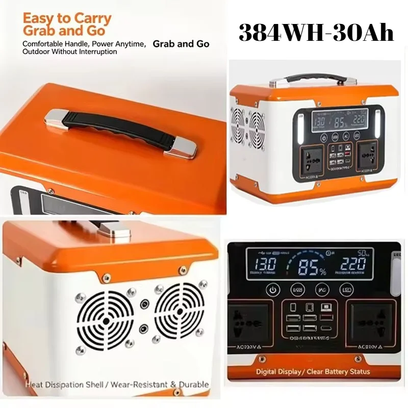 500W 220V Portable Power Station 384WH 30AH Solar Generator Storage Energy Power Bank for Camping Travel RV Home