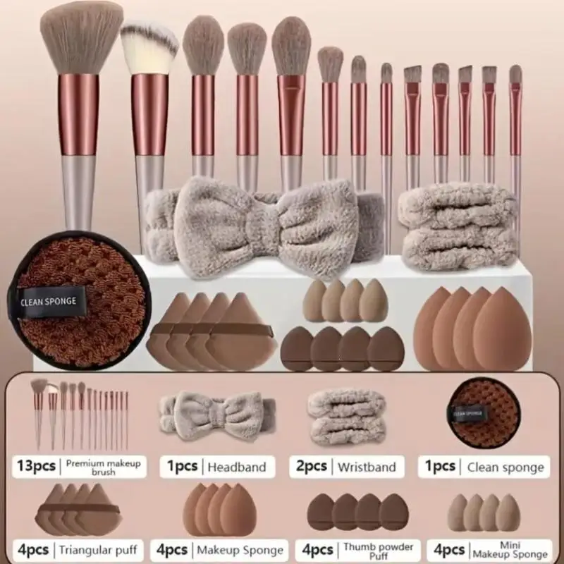 Full Makeup Tool Set 20/33Pcs Skin Friendly Non-Irritating Brush Puff Beauty Sponge for Makeup Lovers Beginners