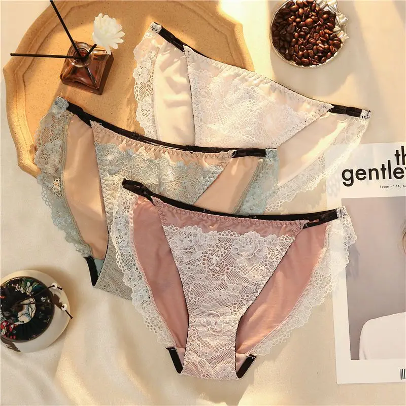 2-3-ペアのヨーロッパとアメリカのセクシーなカラーマッチングハイエンドレース下着女の子通気性ローライズホットフェアリーブリーフ快適