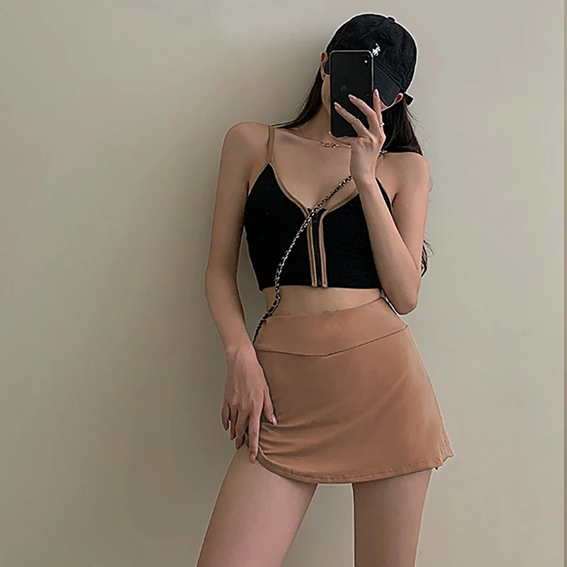 

Women'S Tennis Sports Mini Skirt Sexy Babes High Waist Wrap Skirt Mini Skirt Lined Sports Culottes Slit A-Line Skirt 4 Colors