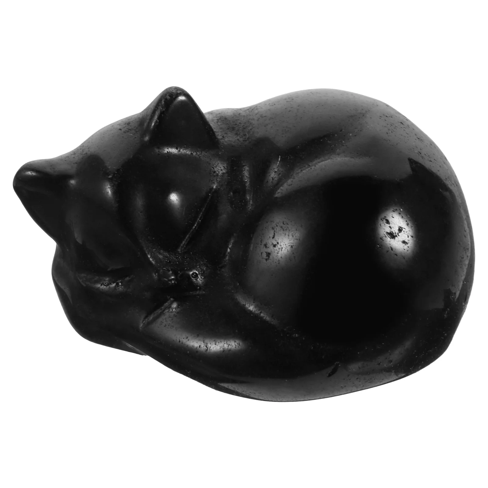 

Black Polished Sleeping Cat Crystal Carved Crystal Stone Small Desktop Craft Decoration Small Cat Statue Mini Animal Figurine