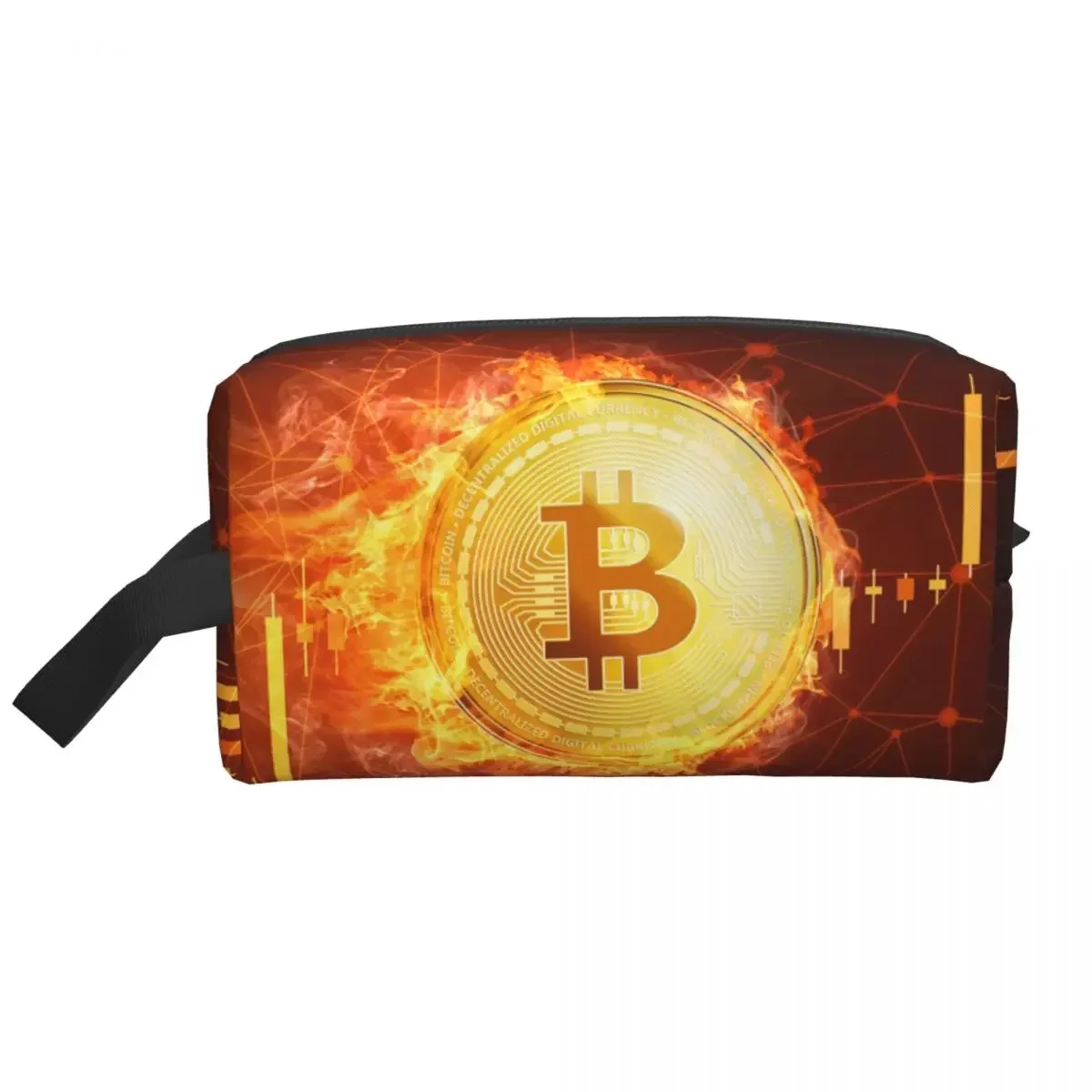 Custom Bitcoin Coin Travel Cosmetic Bag for Women Btc Crypto Currency Toiletry Makeup Organizer Lady Beauty Storage Dopp Kit