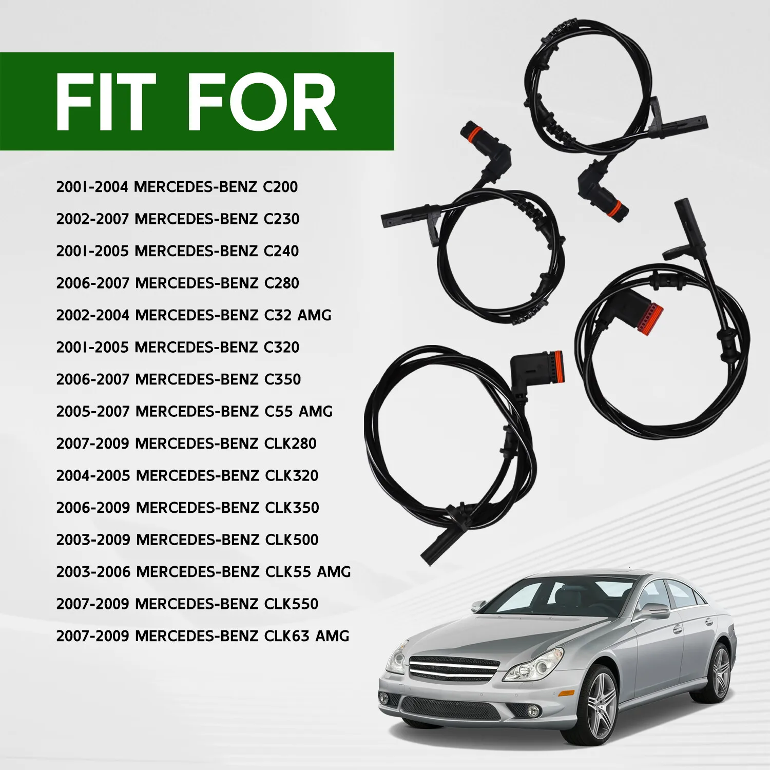 4PCS ABS Sensors (Front Left & Right, Rear Left & Right) for Mercedes-Benz C209 CLK320 CLK350 CLK500 CLK55 AMG CLK550 CLK63 AMG