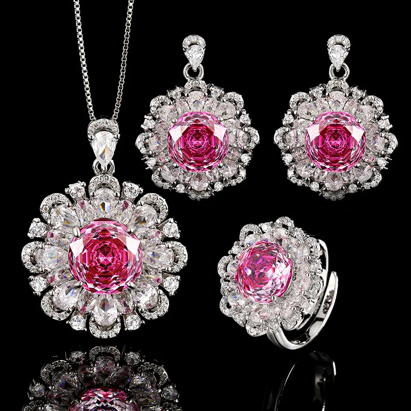 

Gold-plated jewelry set with millennial dragon fruit color flowers, main stone 12-10m