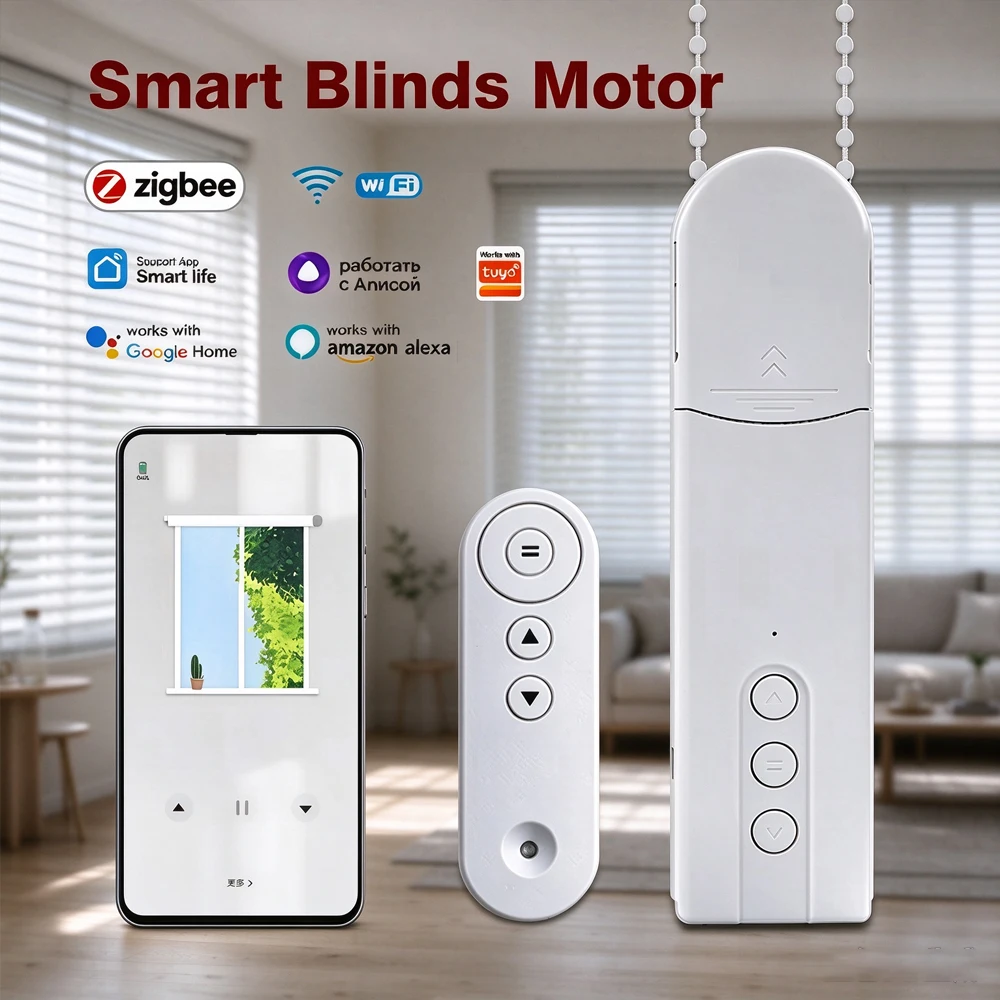 WiFi Smart Motorized Chain Electric Curtain Motor Zigbee Roller Blinds Shade Shutter Drive Works with TUYA Alexa Google Alice