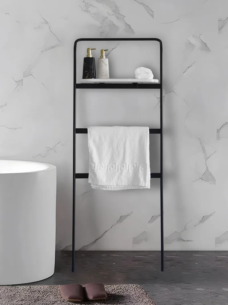 

Bathroom non perforated marble storage rack Bathroom trapezoidal floor standing stainless steel bathtub shower gel towel rack
