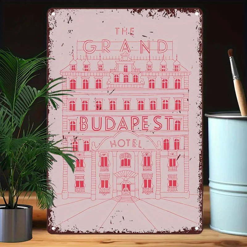 1 قطعة ، علامات معدنية عتيقة القصدير اللوحة جراند بودابست فندق مبدع بناء رسم ريترو خمر نظرة جدار الفن لشريط ، مقهى ، بيا