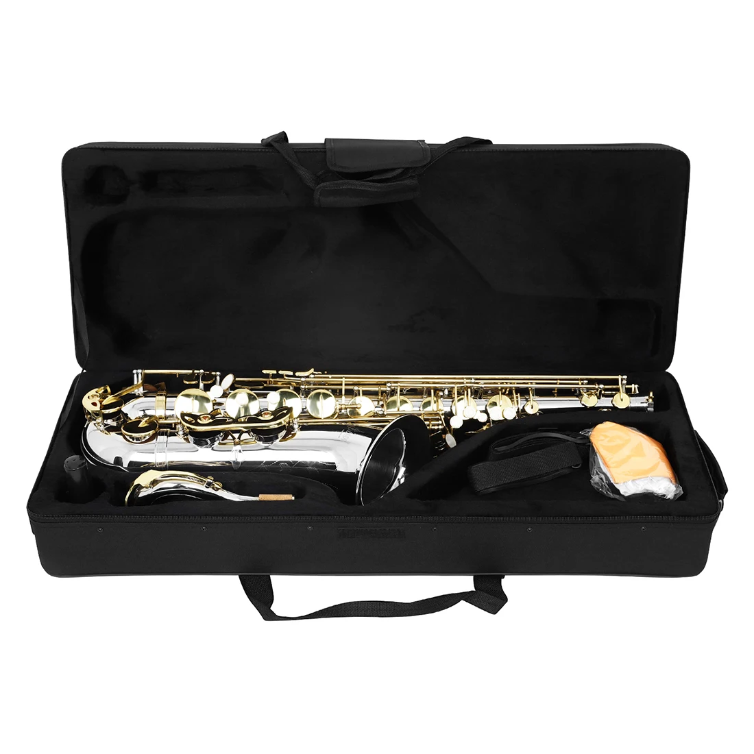 Tenor Saxophone Bb Brass Body Engraved White Shell Keys Silver Gold Keys Saxophone with Case Reed Cleaning Kit  for Beginner