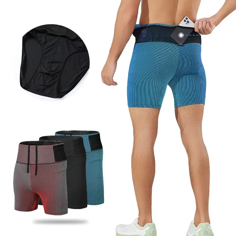 

(S-2XL)Мужские компрессионные колготки для марафонского бега, 2-слойный быстросохнущий пояс с карманом, встроенная треугольная подкладка для фитнеса, Crossfit