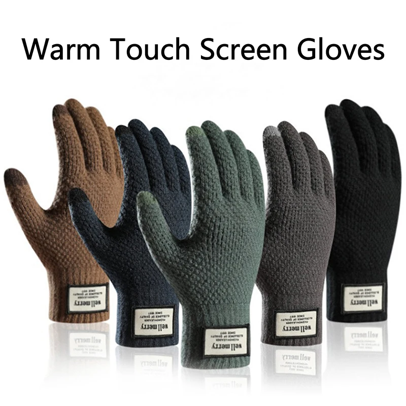 Warm Coldproof Motorcycle Gloves Touch Screen Winter Men Knitted Gloves Running Non-slip Thicken Windproof Riding Cycling Gloves