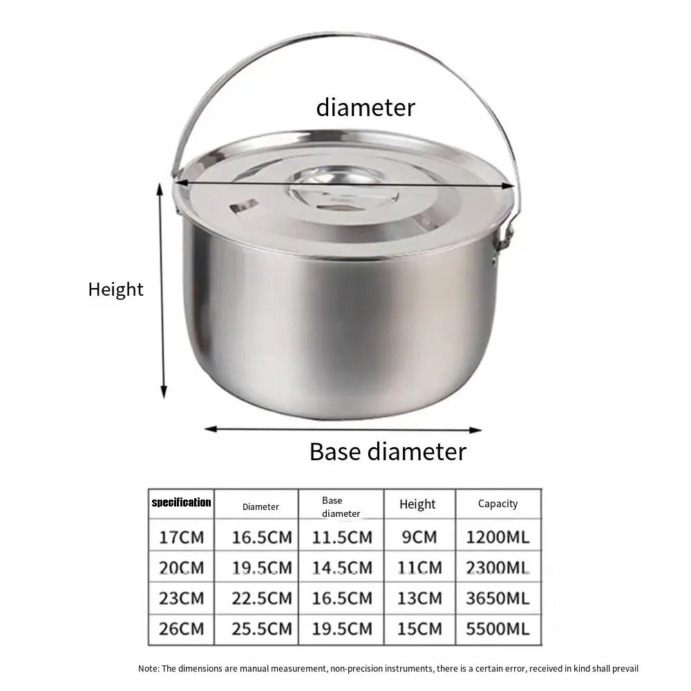 Stainless Steel Pot Outdoor Camping Cookware Picnic Dishes Hiking Portable Single Pan Tableware