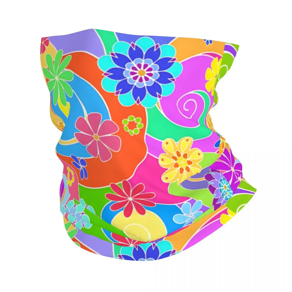 Funky Flower Power And Colorful Swirls Bandana Neck Gaiter Balaclavas Wrap Scarf Multifunctional Cycling Running Men Adult