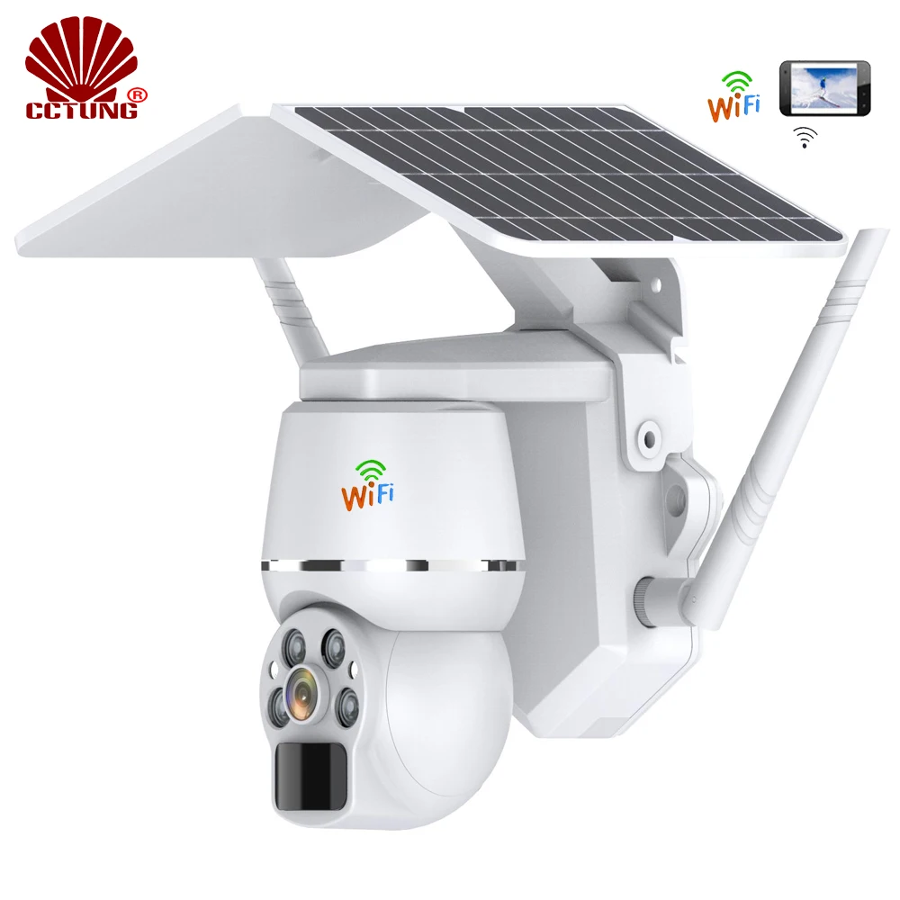 Double Solar Panel PTZ B-Dome WIFI Camera with Mobile APP 1080P HD Live Video Moitoring Cloud & Local Storage IP65 Waterproof