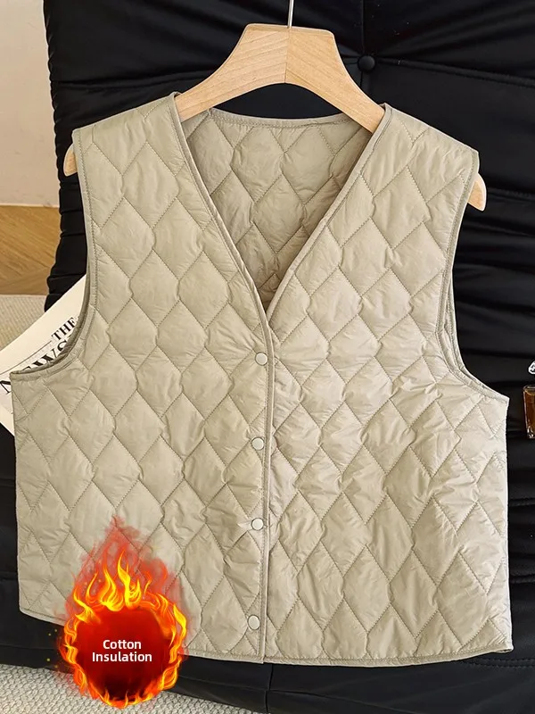 슬림 핏 경량 코튼 조끼 패션 컬러 퀼팅 슬림 V넥 플러스 사이즈 여성 코트 캐주얼 가을 겨울