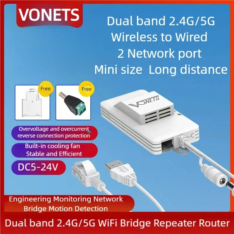 VONETS VAP11AC Dual Band 2.4G/5G WiFi Bridge Wireless Router Repeater WiFi to Ethernet Adapter Hotspot Signal Extender DVR IoT