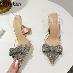 Eilyken Sexy Kristal Lovertjes Strik Vrouwen Pumps Puntige Neus Hoge Hakken Pvc Transparante Sandalen Bruiloft Prom Schoenen