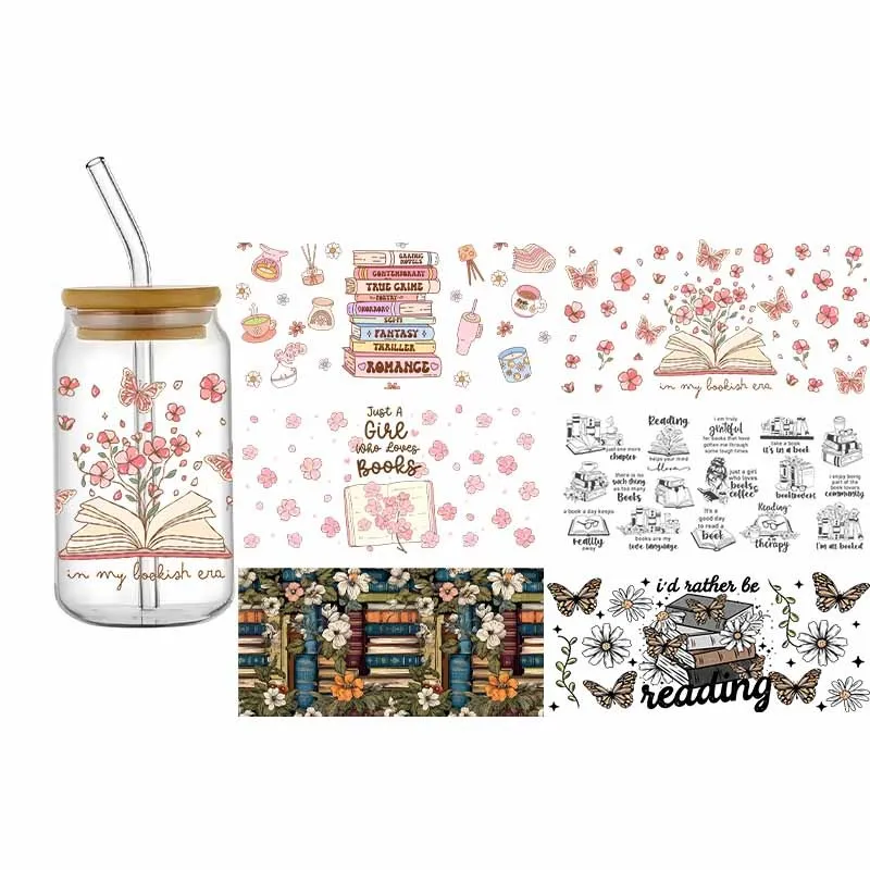 3D Cartoon Books UV DTF Design Wraps Cup Transfer Sticker High Quality Waterproof Sticker Fashion Decals DIY
