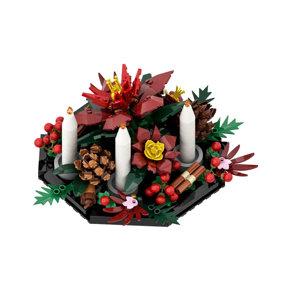 Christmas Table Decor Building Blocks Kit Candle Pinecone Wreath Table Centerpiece Holiday Home Display Bricks Toy Adults Gift