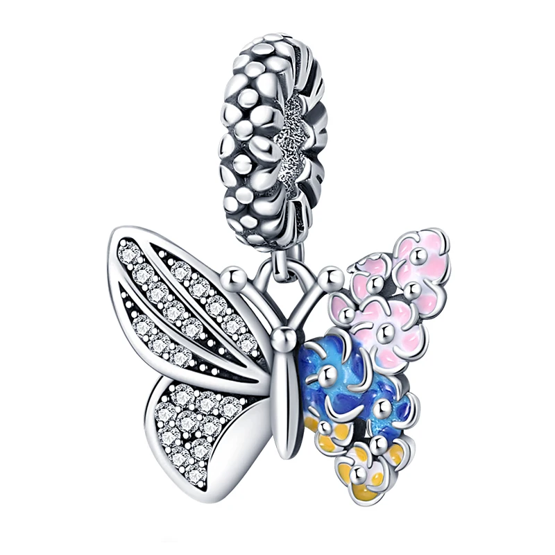 

100% 925 Sterling Silver Charm Bead Pendant 3mm Butterfly Flower Elegant Original Design Sensation Fine DIY Jewelry Making