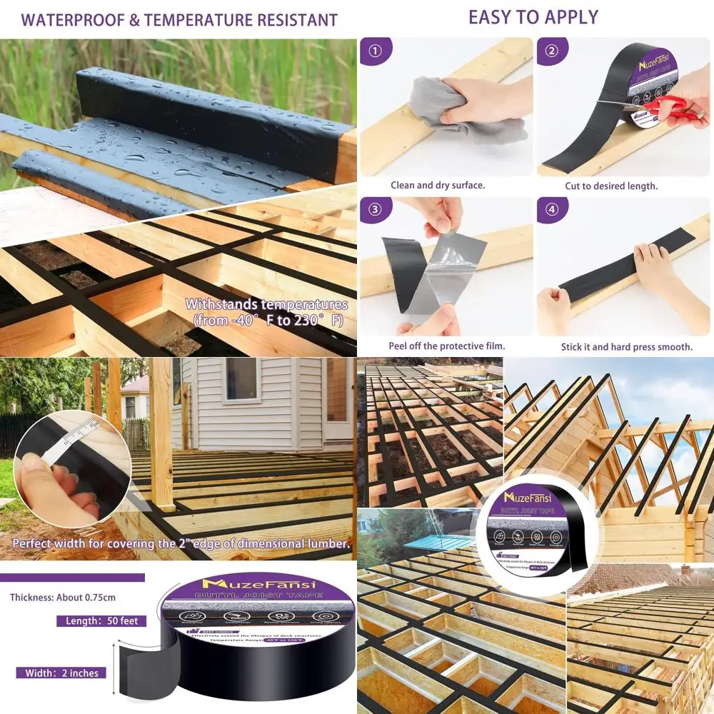 

2 x 50' Waterproof Deck Joist Tape, 8-Pack - Self-Adhesive, Weatherproof for Wood Joists, Beams, Roofs & RV Repairs
