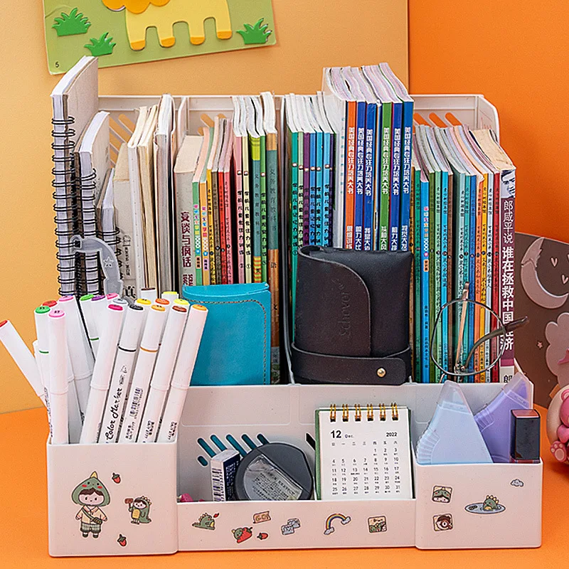 2pcs Thickened FileVRack, File Frame, PP Material Desk Organizer with Storage Box and Bookshelf for Office Supplies, File Rack