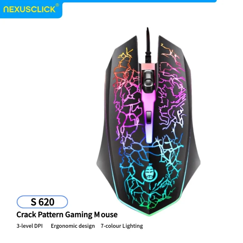 NexusClick S620 Gaming Mute Mouse,Cute RGB Gamer 3 Buttons Mice Optical Office Computer Mouse For Desktop Laptop Ergonomic Gamer