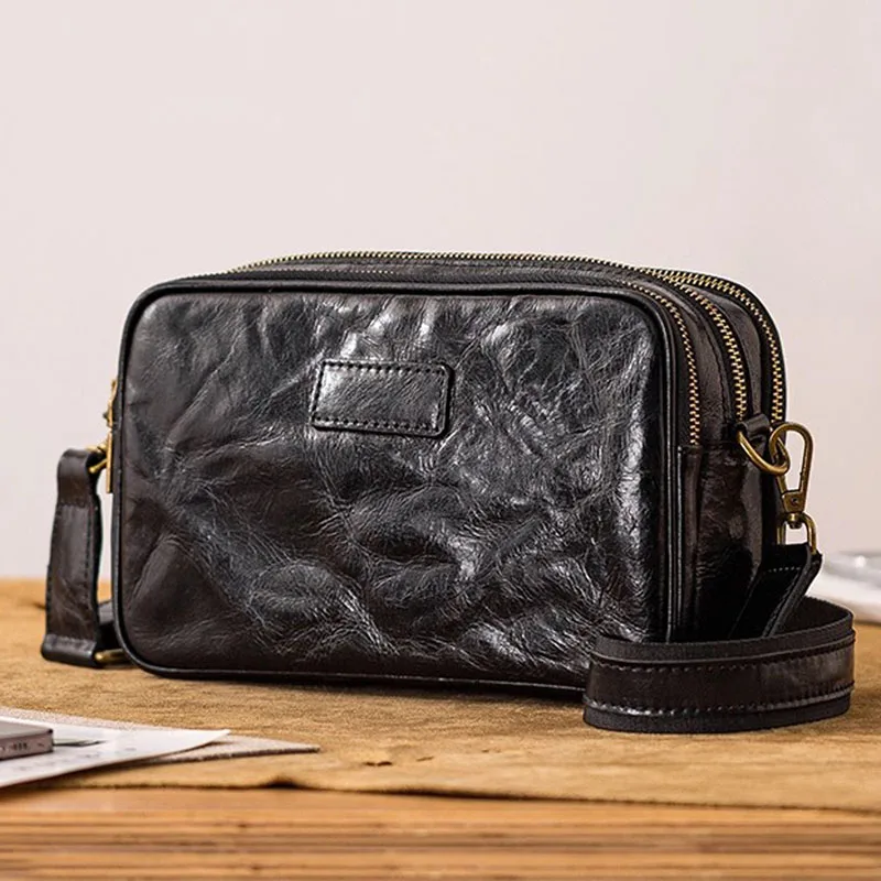 AETOO Original men's genuine leather crossbody bag, single-shoulder bag, trendy and versatile, vegetable-tanned cowhide backpack