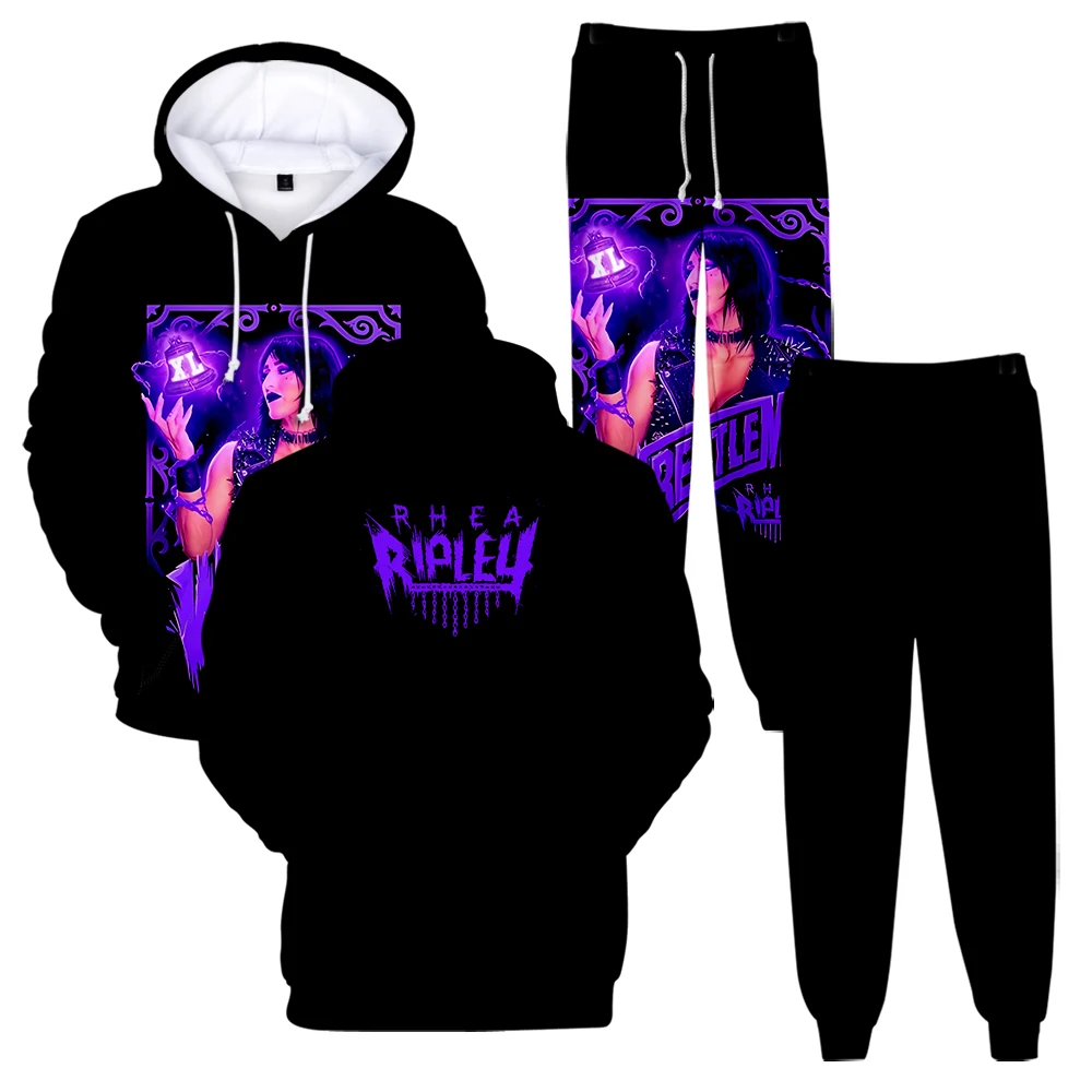 

Комплект худи и брюк Rhea Ripley Merch Tour: толстовка и брюки, двухслойный пуловер, одежда для мужчин и женщин, повседневная одежда