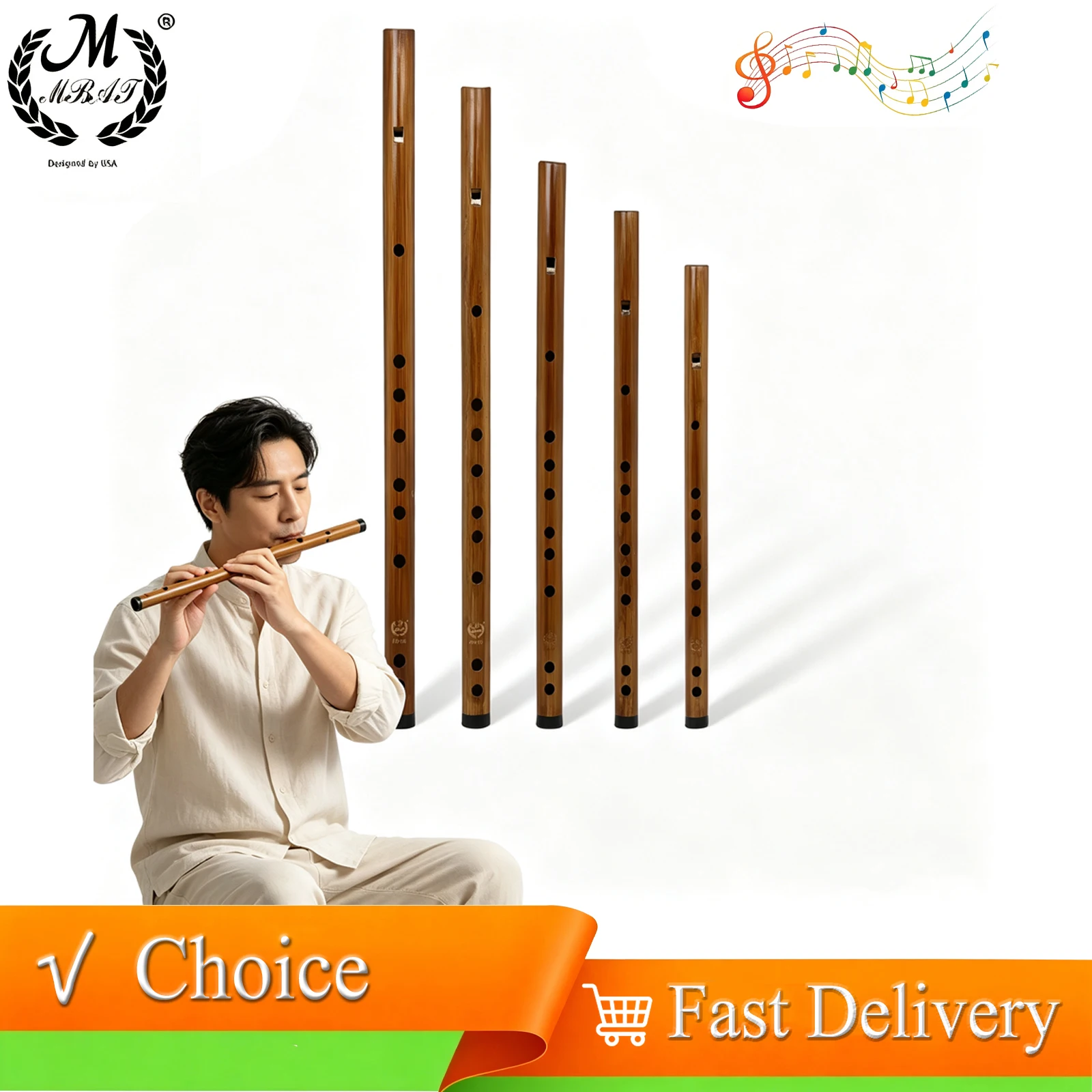ZD-05 C/D/E/F/G Tone Bamboo Flute No Membrane Hole Design Wooden Flute with Velvet Bag for Musical Practical Instruments