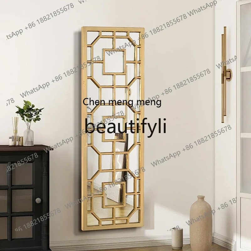 

D06 Customized medieval mirror window-shaped background wall combination wall-mounted mirror entrance Chinese decorative mirror