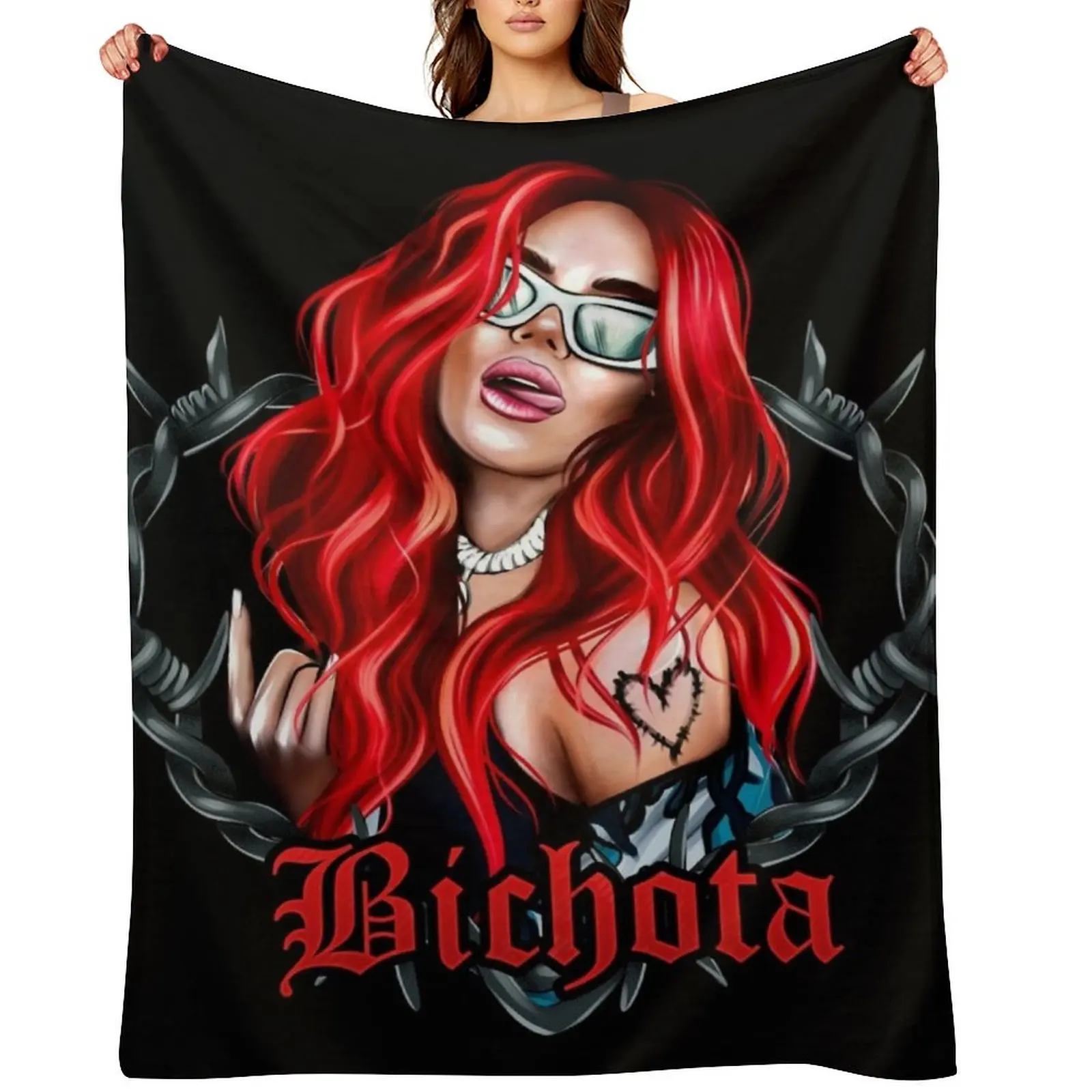 karol g bichota and heart tattoo, Karol red Bare Wire Heart, Bichota , New look with Red Hair Il Throw Blanket Nap Blankets
