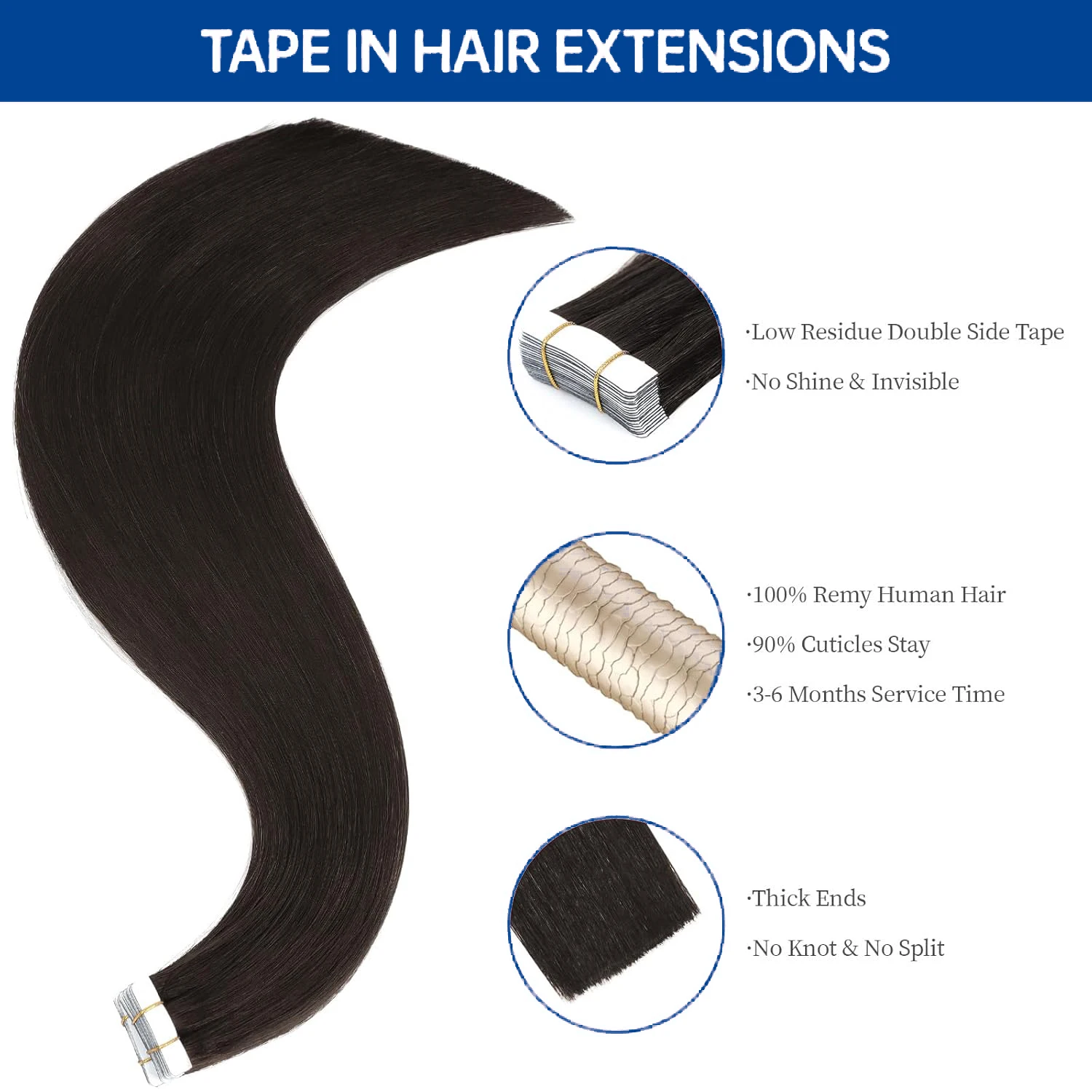 Bande droite d'os dans les Extensions de cheveux couleur naturelle trame de peau bande sans couture d'unité centrale dans les Extensions de cheveux humains pour Salon de haute qualité