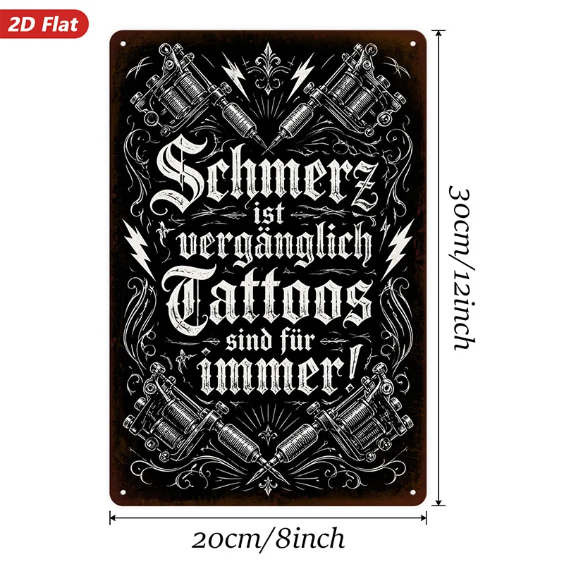 2D Flat,Metal Sign Wall Art, Home Decor,Tattoo-Inspired Artwork, German Text 