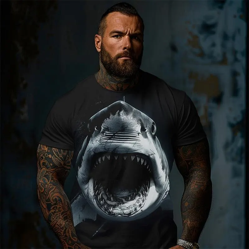 3D Print Fierce Shark Graphic Men's T-Shirt Creative Design Fashion Casual Short Sleeve Tees Summer Daily Sports Round Neck Tops
