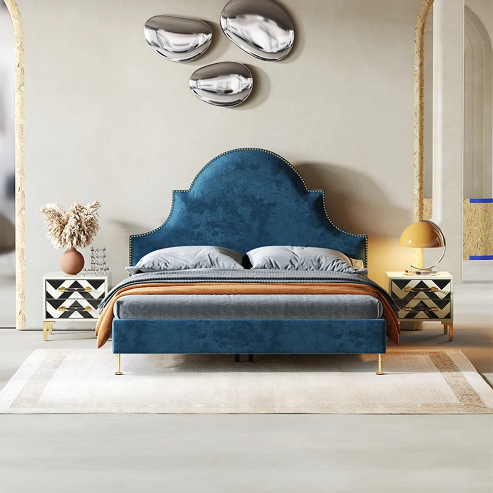 سرير حديث بحجم كينج كوين منجد على اللوح الأمامي سرير الأميرة مرتبة أثاث غرفة النوم مجموعة لمنزل الأطفال البنات