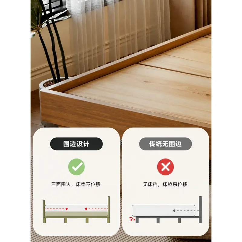 Cream Style Solid Wood Princess Bed 1.8m Double Bed Master Bedroom Soft Upholstered Flush Edge Bed Frame 1.5m Retro Design