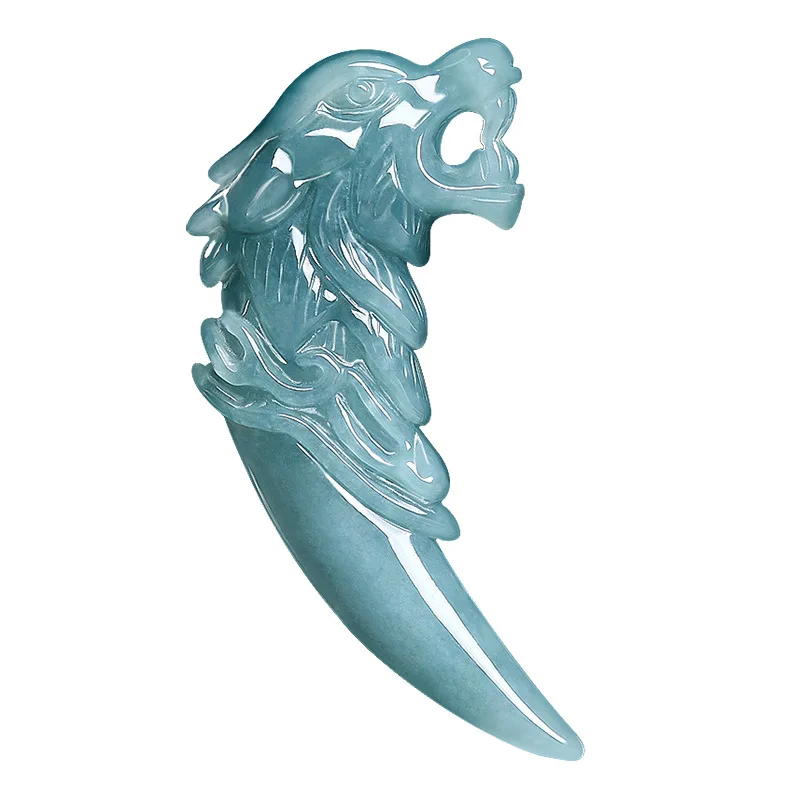 Authentic natural A-grade jade blue water wolf tooth pendant sticky ice jade wolf totem pendant high-end men's and women's style