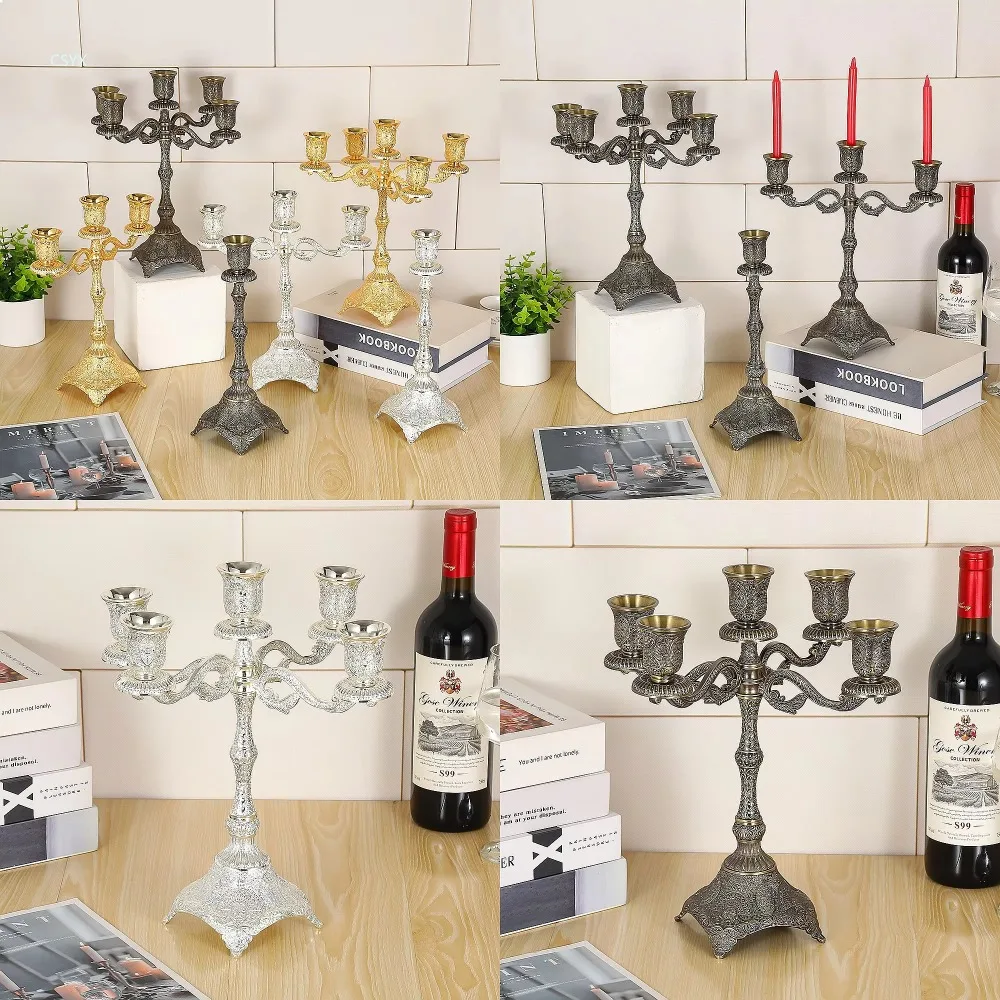 Luxury European Style Candle Holder Metal Wedding Candelabra Vintage Romantic Dinner Table Decor Ornament