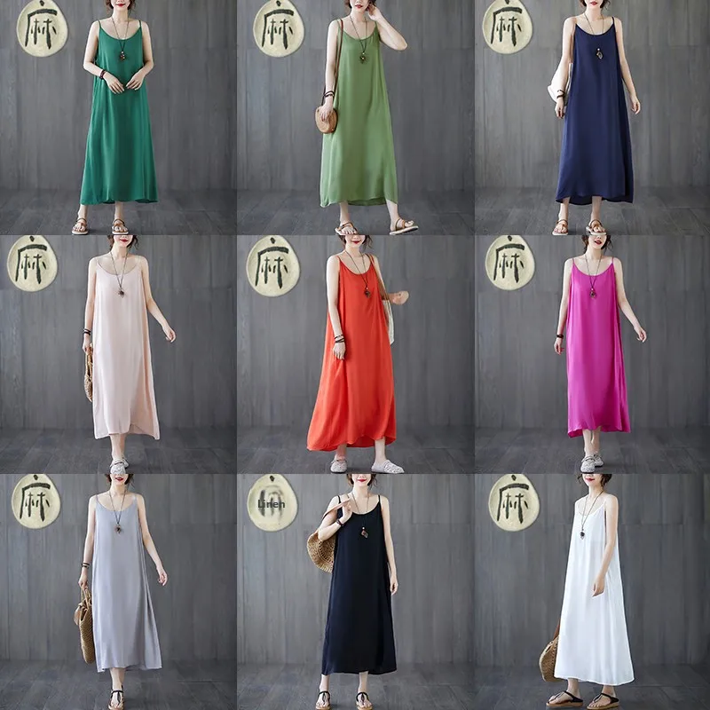 

Женский льняной хлопковый жилет с открытыми плечами Dr, летний свободный жилет больших размеров, цветная внутренняя одежда, многоцветная основа, средней длины Dr