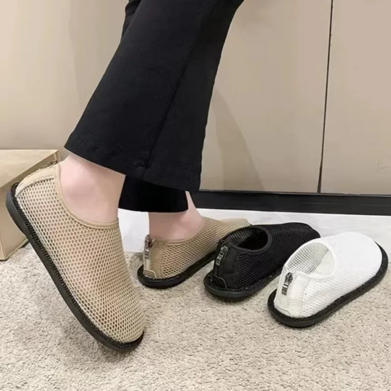 

2024 Mesh Low Heel Sandals Woman Summer Flats Luxury Designer Women's Shoes Zapatillas Deportivas Zapatos Para Mujeres