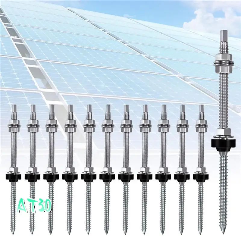 

Hanger Bolts M10 X 200 Mm, Pre-Assembled, V2A, Height-Adjustable, For Photovoltaic Solar Mounting Roofs, 8 Pack-AT30