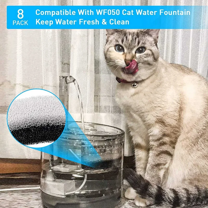 16Pcs Pet Water Fountain Filters Cat Water Fountain Sponge Filter Replacement For WF050 Cat Fountain