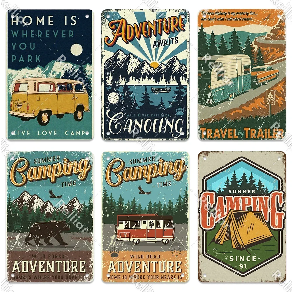 الرجعية سعيد العربة ديكور لوحة في الهواء الطلق مغامرة معدن القصدير تسجيل الحياة البرية رمز حلية ملصق المنزل بار نادي الديكور اللوحة