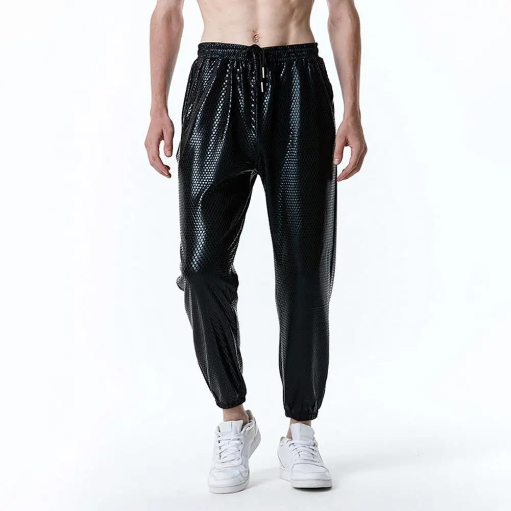 Pantaloni da uomo Comfort per tutti i giorni pantaloni da uomo da discoteca retrò anni '70 vita elastica rombo abbronzante pantaloni da festa Club alla caviglia metallici