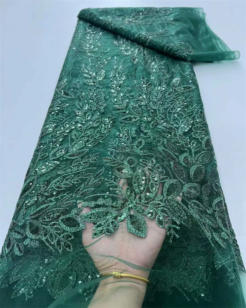 

Luxury African Beaded Lace Fabric High-Quality Sequins Nigerian Adult Size for Party Dress Sewing
