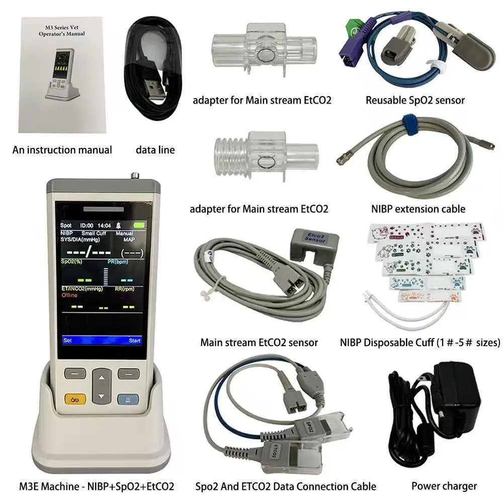 

Pet Handheld Monitor M3T for Blood Oxygen Blood Pressure Body Temperature and M3E for Carbon Dioxide Concentration Detection