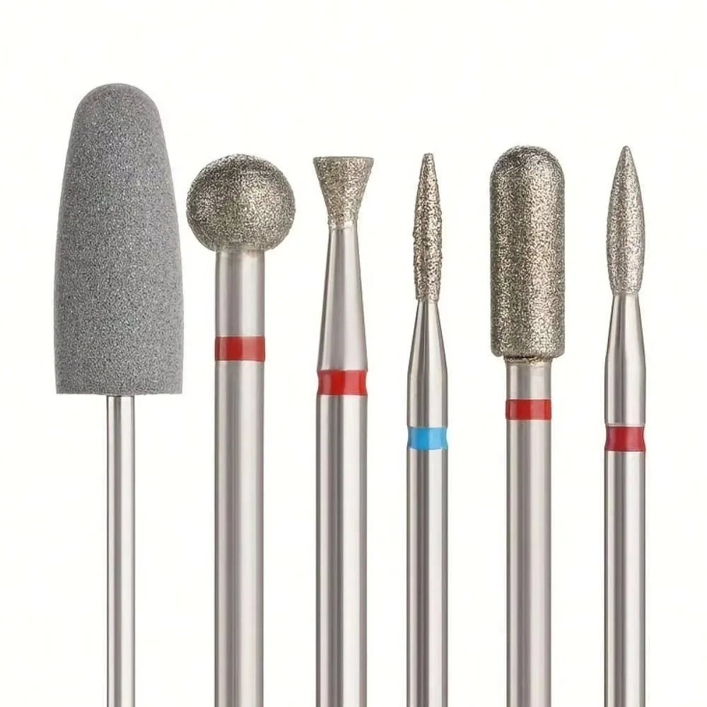 6 pçs/set diamante areia arquivos de unhas broca para remover acrílico conjunto manicure elétrica cabeça moagem ferramentas do prego